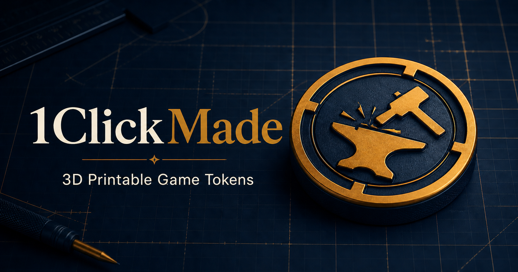 A custom two-colour 3D printable token on a maker workbench